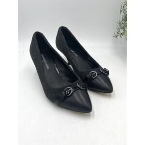 Donald J. Pliner Shoes Goga Flannel Leather Kitten Heel Pumps Silver Buckle Sz 6